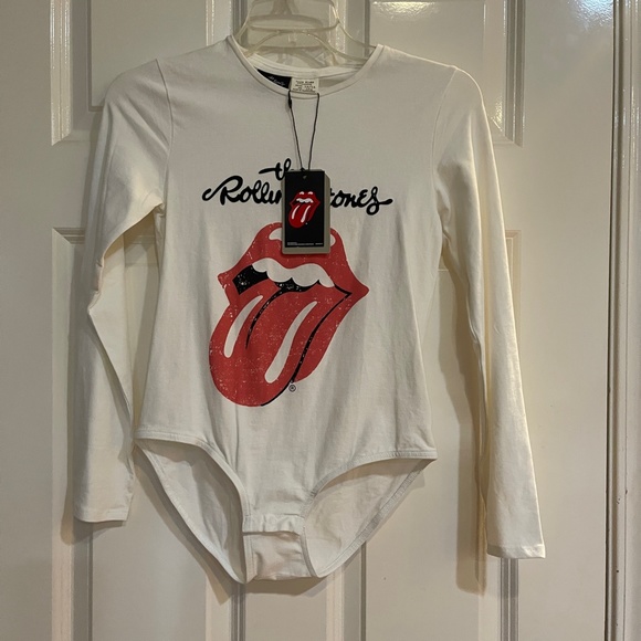 NEW ZARA Rolling Stone Long Sleeve Bodysuit Top Small XS Equivalent Girls XL 13 - Picture 1 of 8